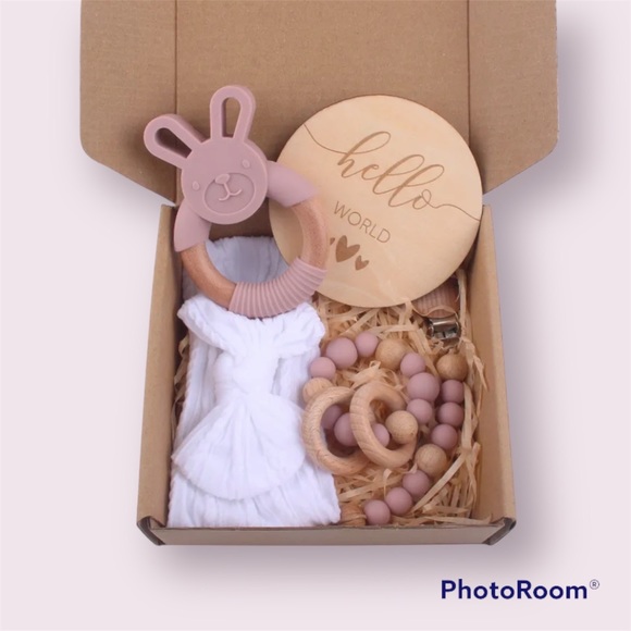 Other - Newborn Baby Girl Wooden Silicone Baby Shower Gift Set
